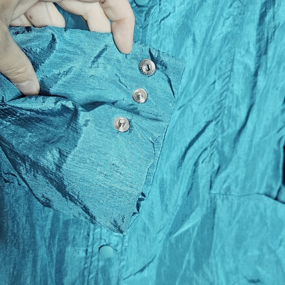 Vintage 80s/90s Kristen Blake Teal Green Crinkle Nylon Windbreaker Jacket Medium - Picture 4 of 6